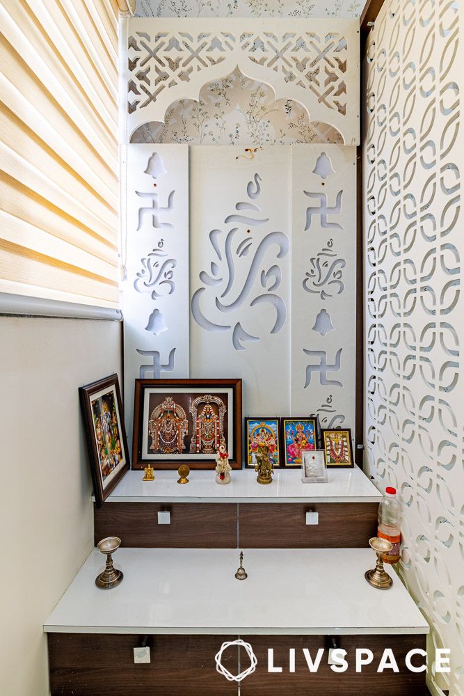 carved work small pooja room designs for home