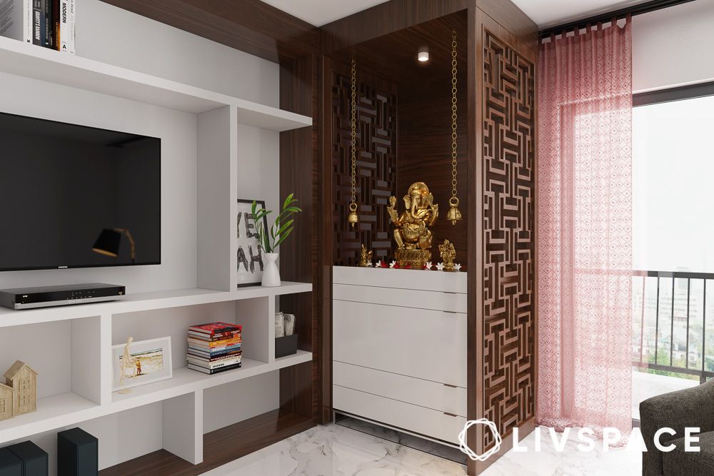 small pooja room in apartments with storage
