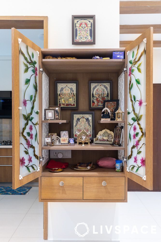small pooja room design with two doors