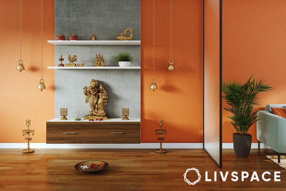 floating pooja room design for home