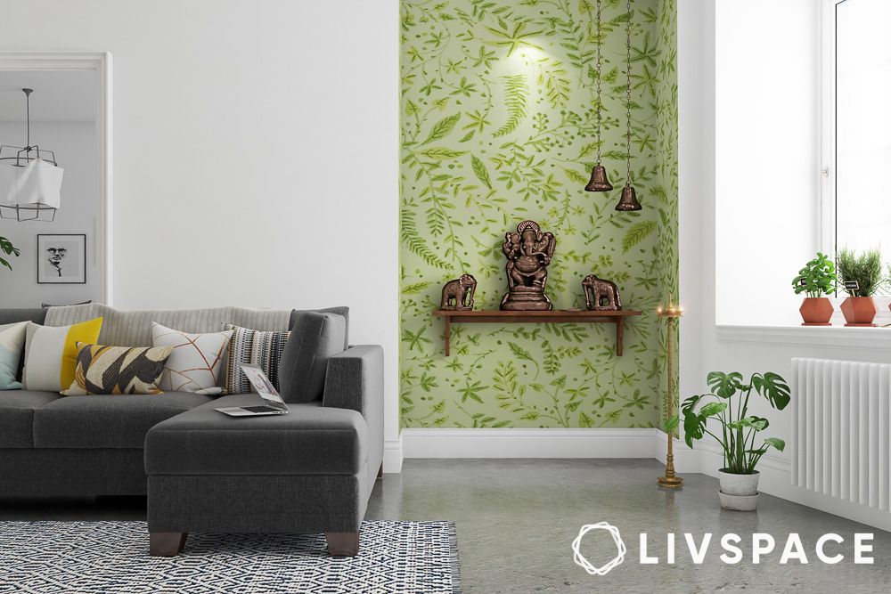 corner small pooja room design for home