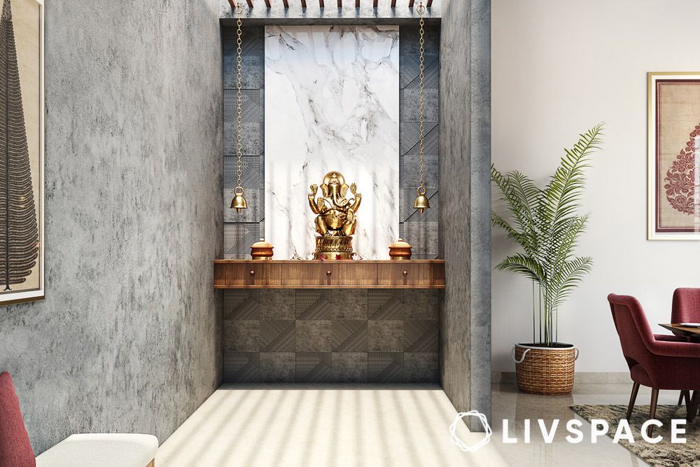 small pooja room apartments in industrial style