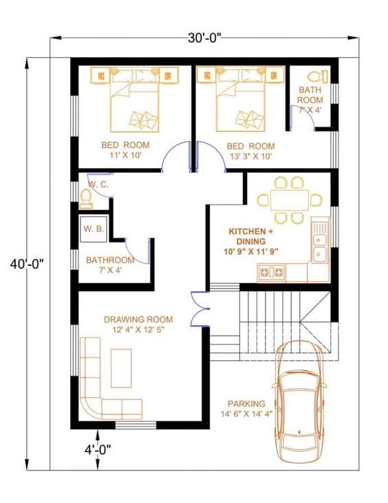 30 40 house plan with car parking 1