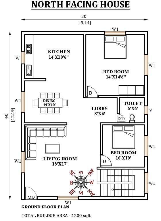 30 40 house plan north facing 1