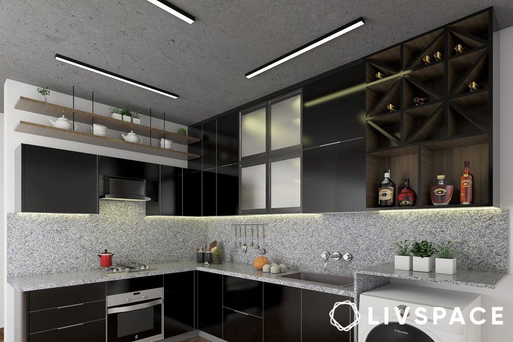 simple kitchen pop design with concrete texture