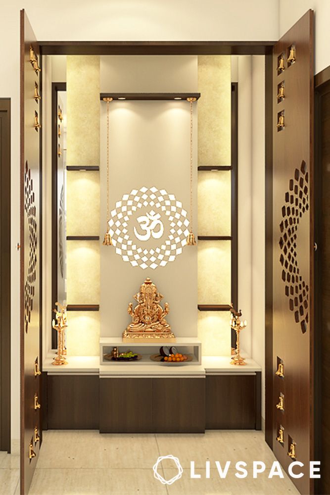 pooja-room-with-wooden-double-doors