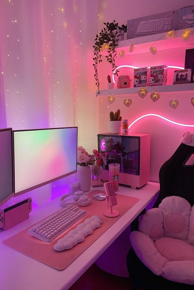 Pink Aesthetic Gaming Bedroom Setup