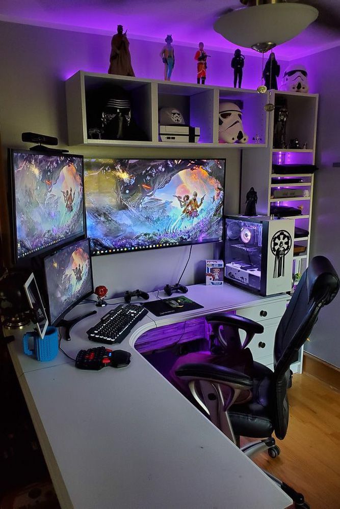 Space-Saving L-Shaped Gaming Setup