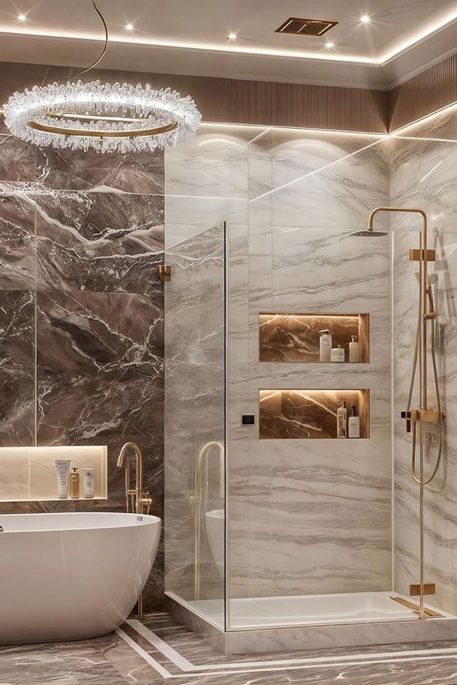 shower-wall-panels-in-gold-with-marble-walls
