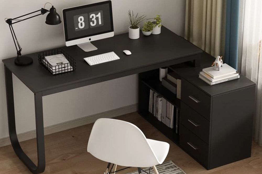 L Shaped Computer Desk Corner Writing Workstation Table with Cabinet Drawer Storage for Home Office Study and Bedroom