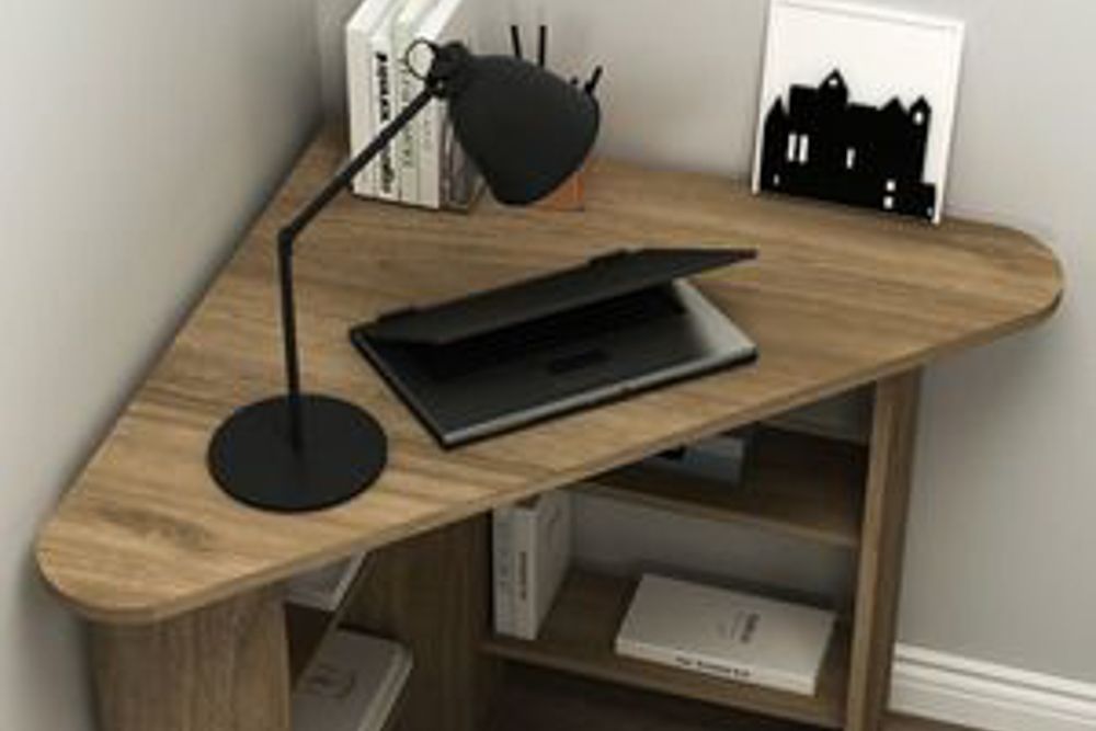 Walnut corner study table design for bedroom