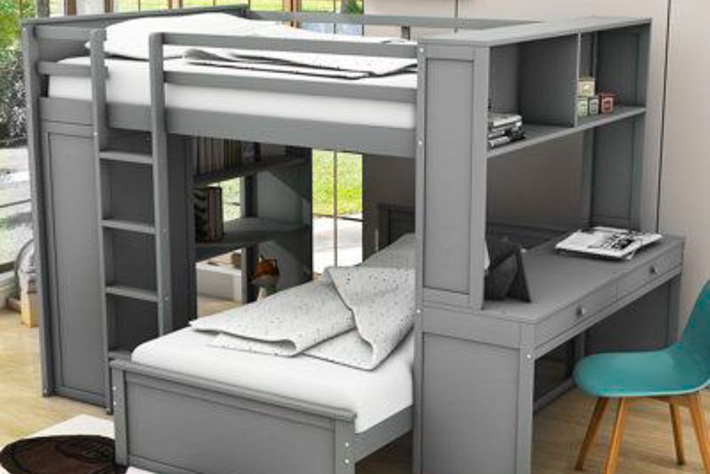 Twin bunk bed with study table