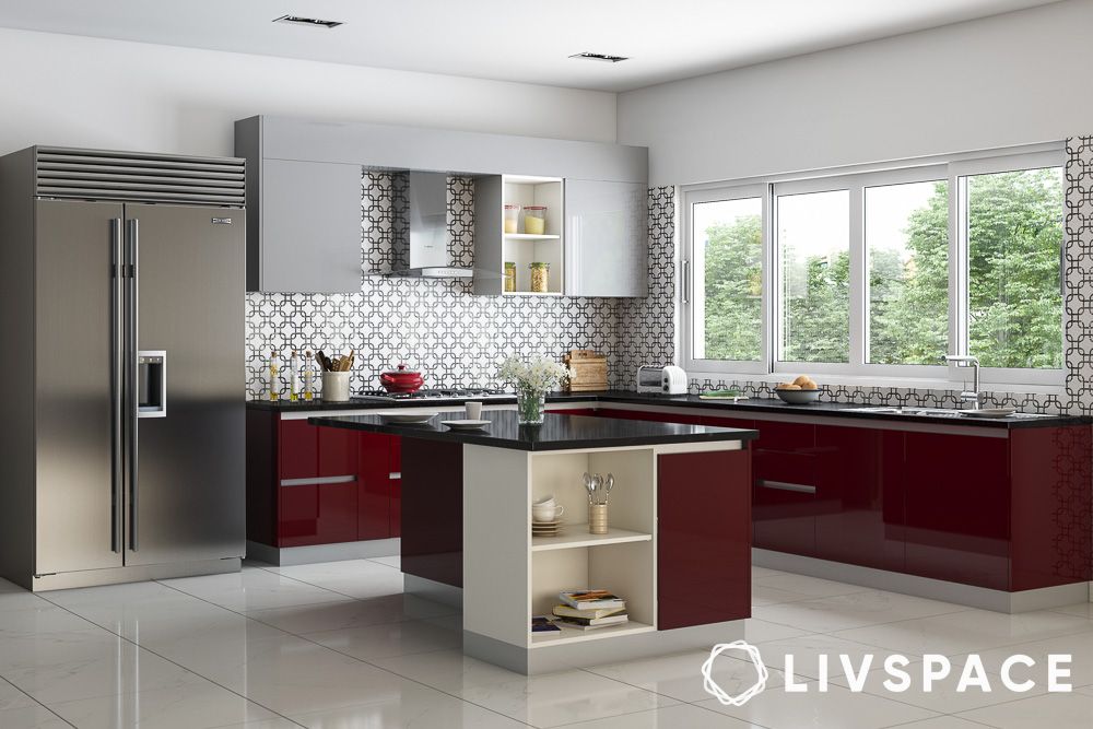 maroon and grey modern two colour combination for kitchen laminates