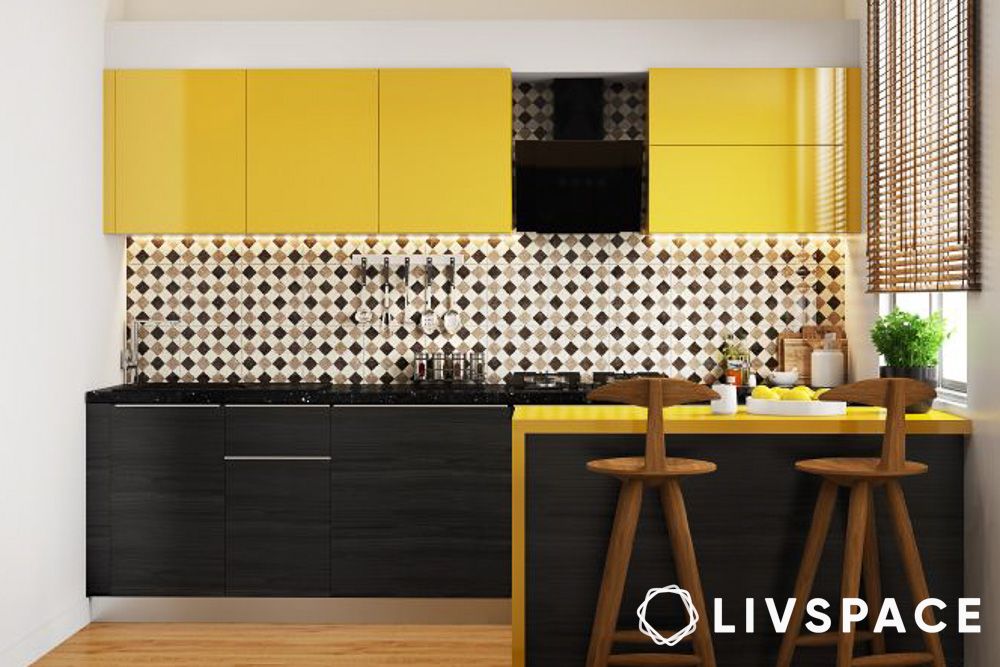 black and yellow modern two colour combination for kitchen laminates
