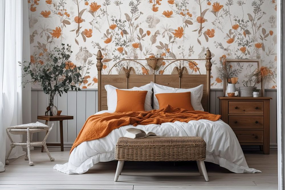 boho-room-ideas-floral-wallpaper