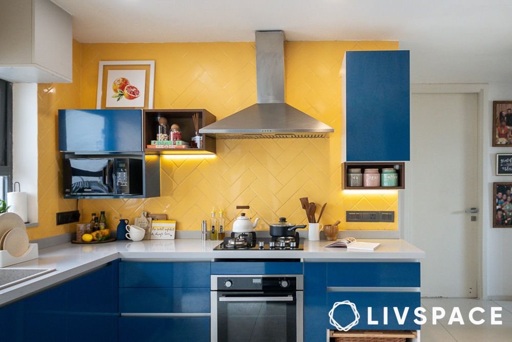 latest kitchen colour combination blue and yellow