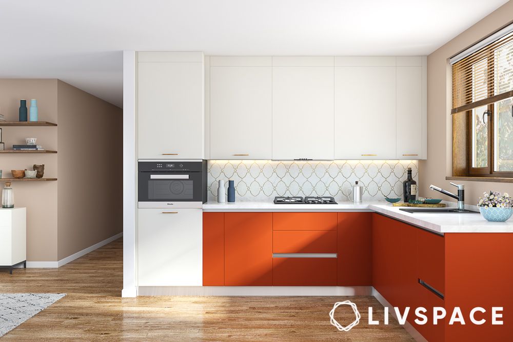 kitchen cabinets colour combination orange and white