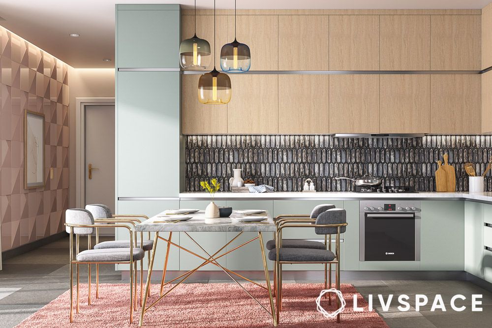 best kitchen colour combination pastel green and wood