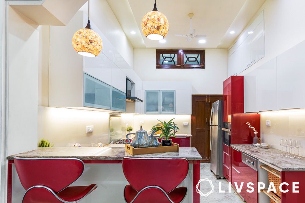 modular kitchen colour combination red and white