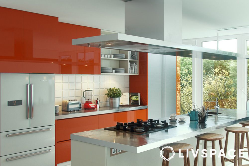 kitchen colour combination tangerine and grey