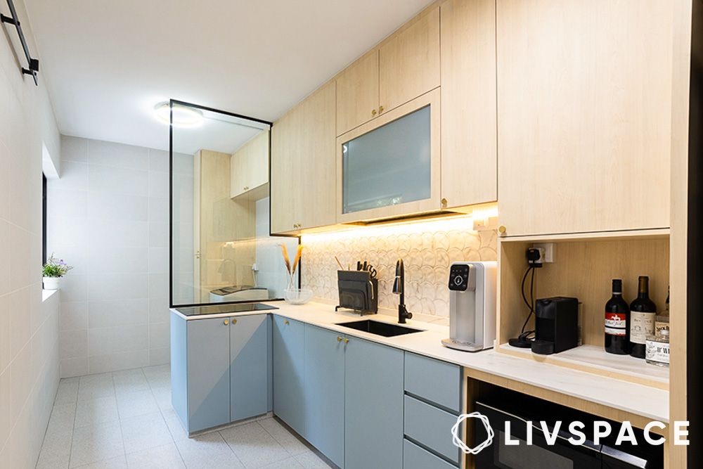 best colour combination for kitchen pastel blue and wood