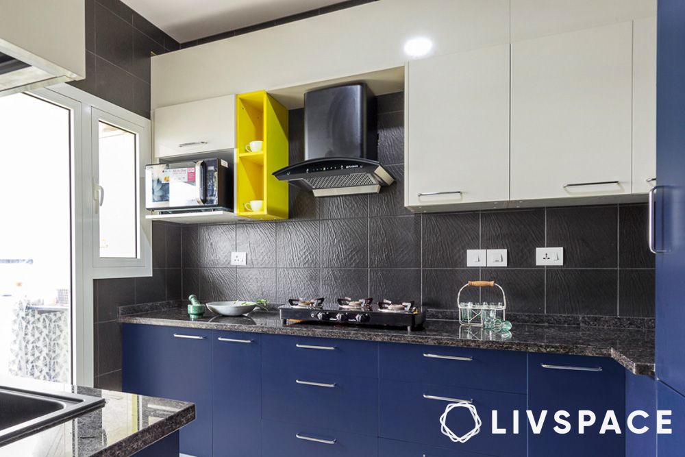 modular kitchen colour combination dark blue white