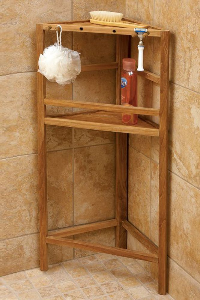 teak-wood-bathroom-corner-shelf-design