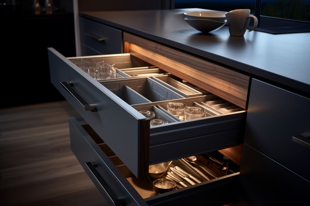 underlit modular kitchen drawer design