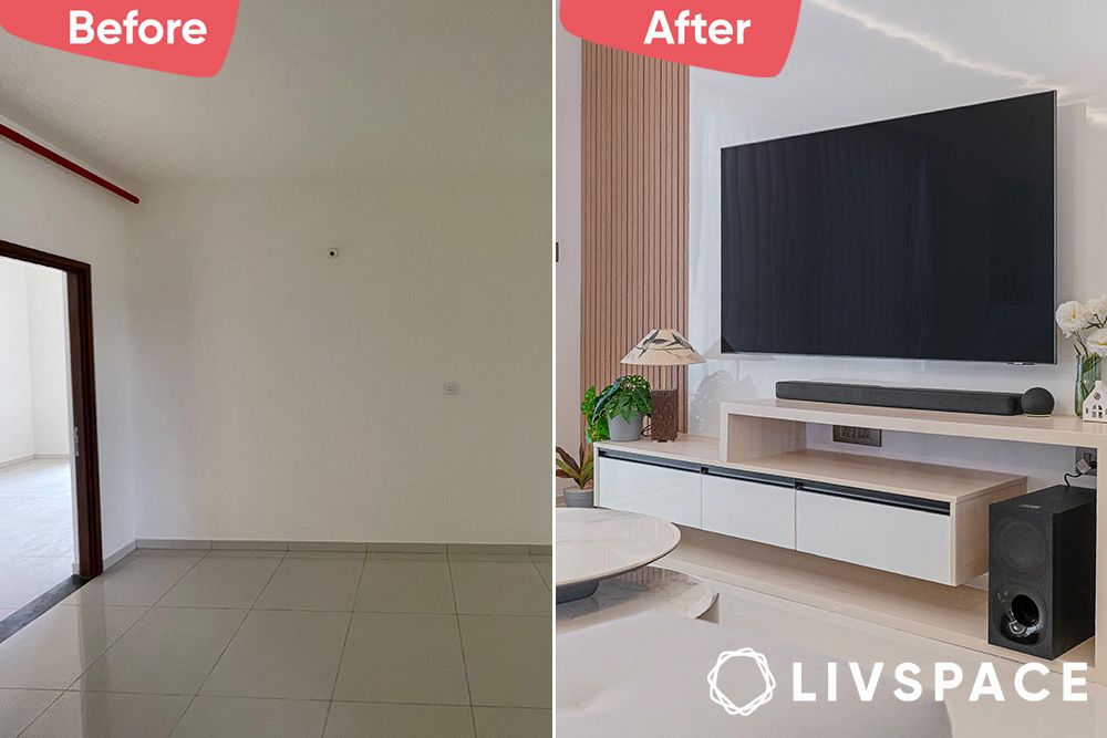 living room transformation before and after picture