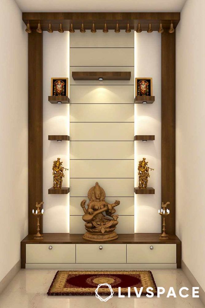 wooden mandir tiles design