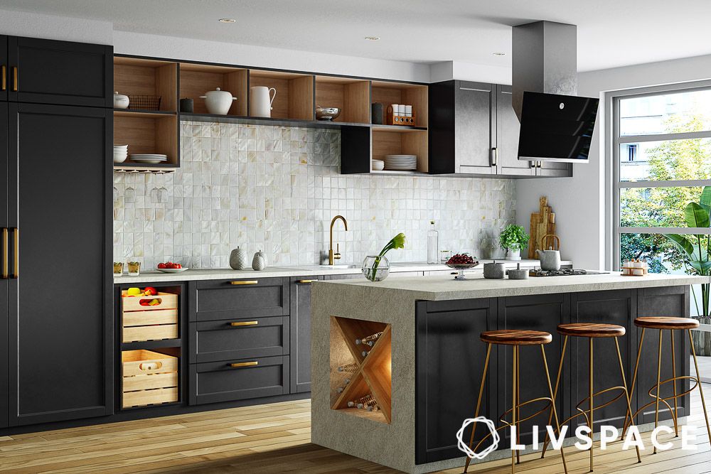 modular-kitchen-design-black-and-white-metallic-accents