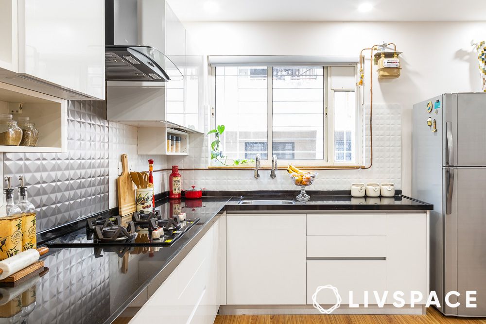 black and white kitchen designs with 3d tiles