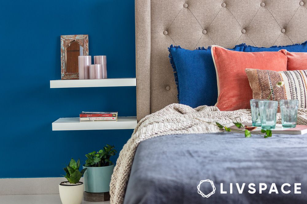 master bed room plan floating shelves