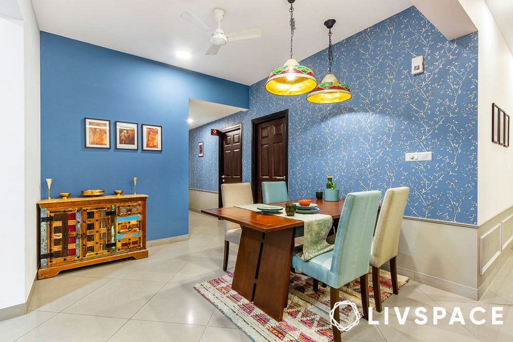 blue accent wall dining room wall painting
