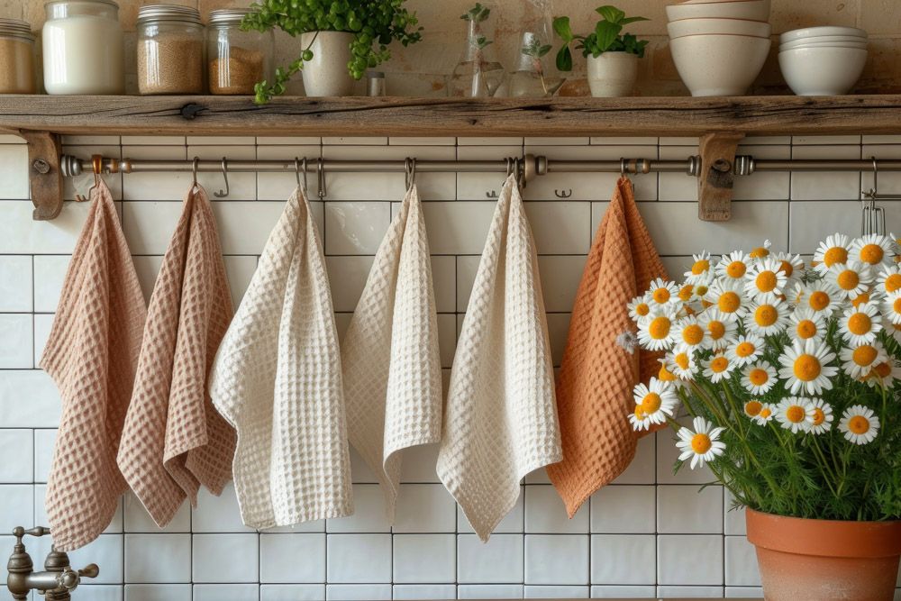 decorative wall kitchen with hanging towels