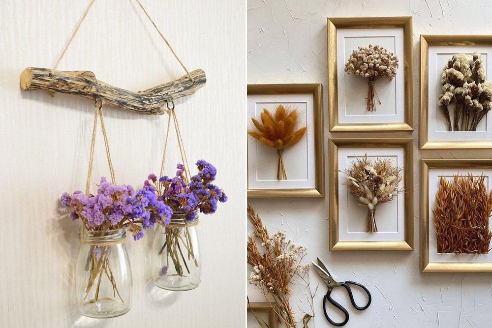 flowers as wall hanging decor for kitchen