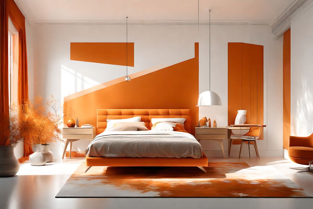white-orange-two-colour-combination-for-bedroom-walls