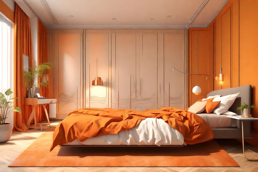 orange and beige wall colours geometric design
