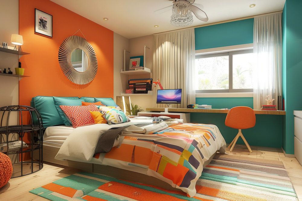 orange and tan wall colours in bedroom