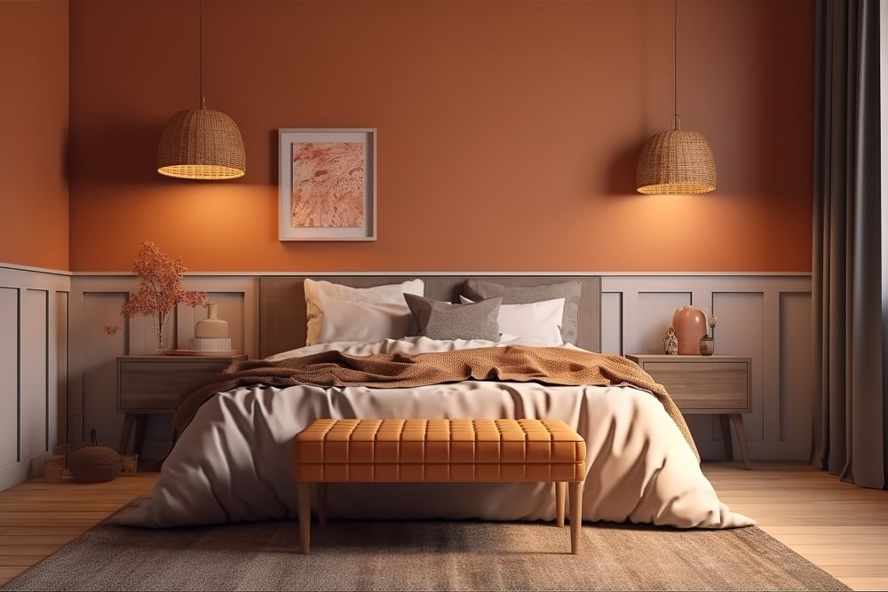 orange with off white trims on a bedroom wall