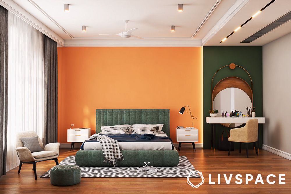 orange hunter green colour combination for bedroom walls