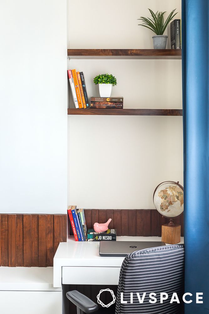 tiny room interior design recessed wall shelves