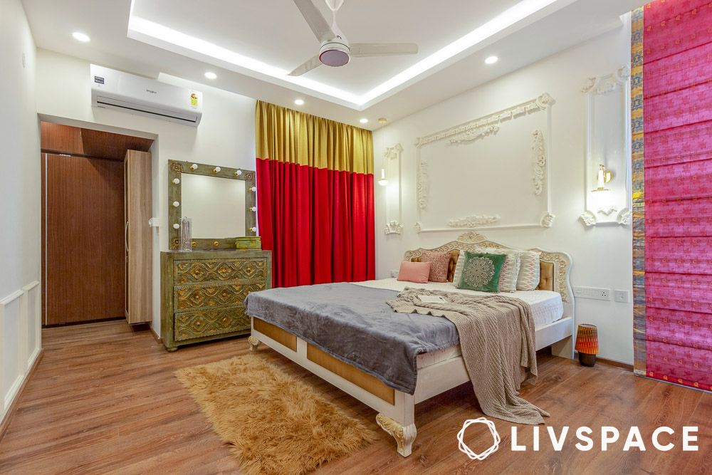 modern luxury master bedroom design with pink and gold