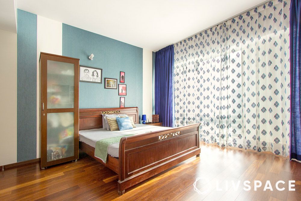 off white and sky blue two colour combination for bedroom walls