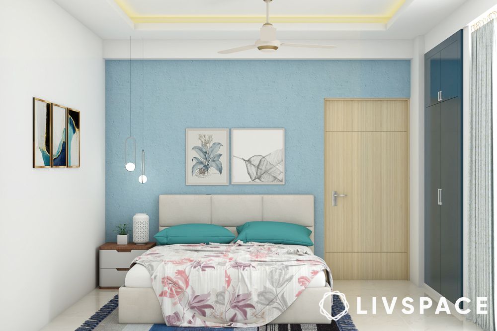 cadet sky blue and white two colour combination for bedroom walls