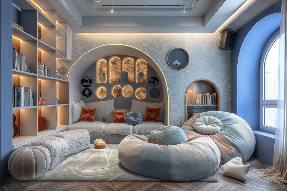 sky blue jeans and grey two colour combination for bedroom walls