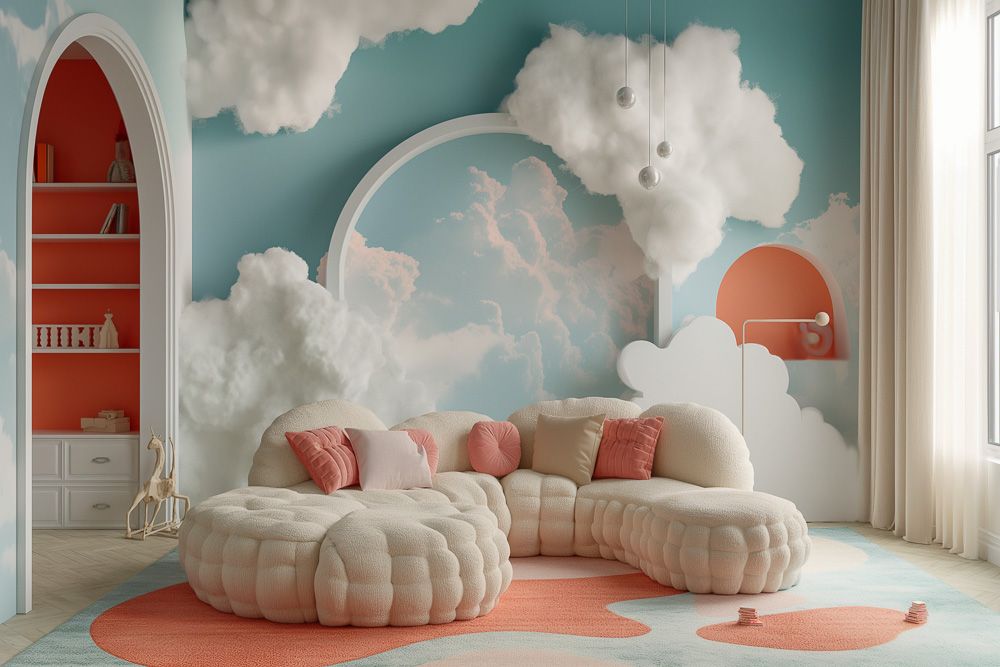 pewter sky blue and orange two colour combination for bedroom walls