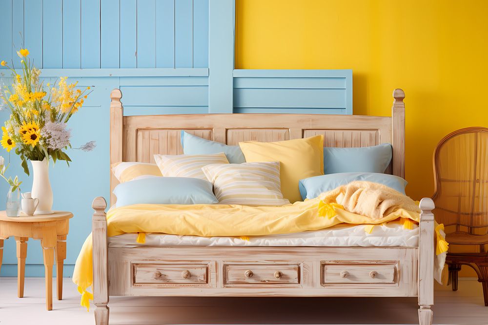 light sky blue and yellow two colour combination for bedroom walls