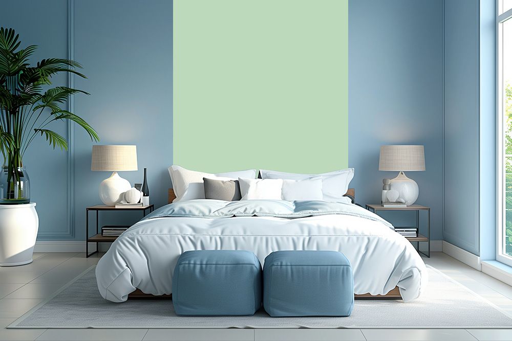 pastel green and sky blue colours for bedroom walls