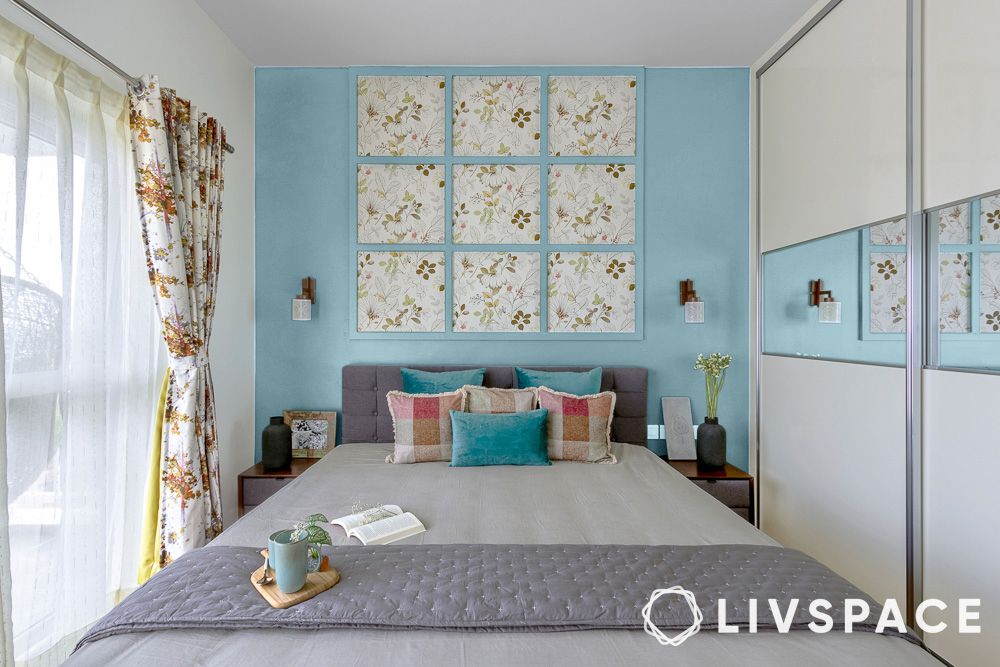 white and pewter sky blue two colour combination for bedroom walls